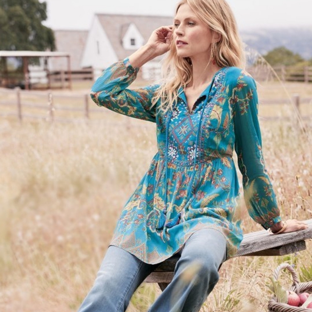 NWT SOFT SURROUNDINGS Mirapani Embroidered Mirrored Tassels Boho Tunic Top XL